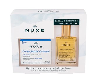 NUXE Creme Fraiche de Beauté denní pleťová péče 50 ml + suchý olej Huile Prodigieuse 30 ml
