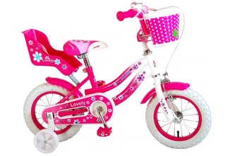VOLARE - Detský bicykel Lovely - Dievčenský - 12 palcový - Ružovo Biely - Dve ručné brzdy