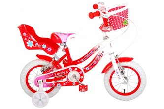 VOLARE - Detský bicykel Lovely - Dievčenský - 12 palcový - Červeno-biely - Dve ručné brzdy
