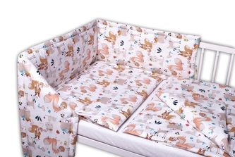 Baby Nellys 3-dílná sada Mantinel s povlečením - Pohádková zvířátka - bílá; 120x90