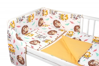 3-dílná sada Mantinel s povlečením-Ježek a Liška, bílá s potiskem/hořčicová; 120x90