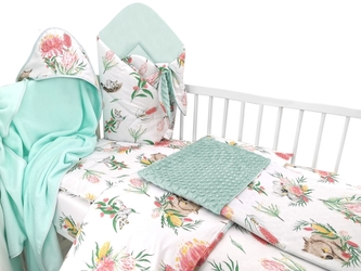 Baby Nellys 6-ti dílná výhod. sada s dárkem pro miminko, 135 x 100 - Exotika, bílá/mátová; 135x100