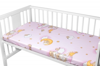 Prostěradlo do postýlky bavlna Premium Baby Nellys, Medvídek na žebříku, růžové; 140x70