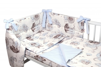 3-dílná sada Mantinel s povlečením Baby Nellys, Zvířátka na mráčku, modrá/bílá, 135x100 cm; 135x100