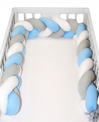 Mantinel Baby Nellys pletený cop 210x16cm - modrá, bílá, šedá