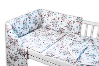 Baby Nellys 3-dílná sada Mantinel s povlečením - Růžičky, bílé, 135x100 cm; 135x100