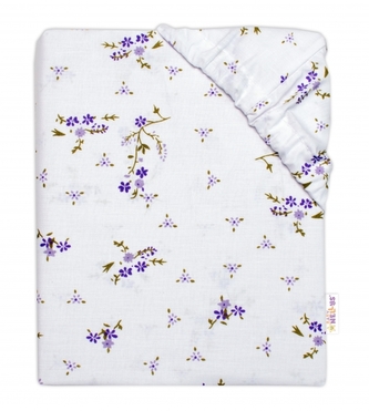 Bavlněné prostěradlo, Levandule, Baby Nellys, bíla/fialová, 140x70 cm; 140x70
