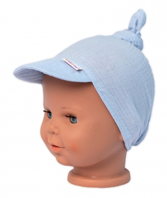 Mušelínový šátek s kšiltem Summer Baby Nellys, modrý, vel. 80/98; 80-98 (9-36m)