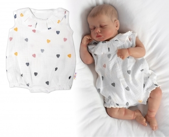 Body s nohavičkami, mušelín, Srdíčko, Baby Nellys - smetanové, vel. 68; 68 (3-6m)