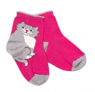 Baby Nellys Bavlněné ponožky Kocour - malinové, vel. 104/116; 104/110 (3-5r)