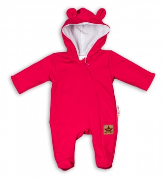 Baby Nellys Kojenecký teplákový overal s kapucí Teddy - malinový, vel. 62