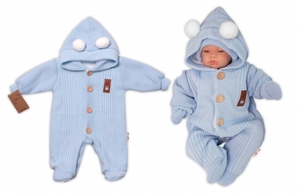 Baby Nellys Pletená kombinéza/overal LUX STAR s kožíškem - dvouvrstvá, sv. modrá, vel. 74; 74 (6-9m)