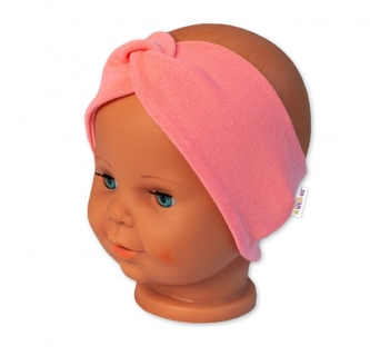 Baby Nellys Bavlněná čelenka dvouvrstvá, lososová, vel. 6-9 měsíců