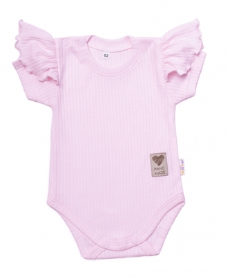 Baby Nellys Bavlněné žebrované body s volánkem, kr. rukáv,Summer Gir - sv. růžové, vel. 62; 62 (2-3m)