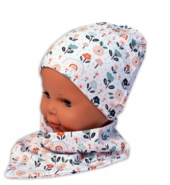 Baby Nellys Dvouvrstvá čepice + šátek Palouček, smetanová, vel. 104/110; 104/110 (3-5r)