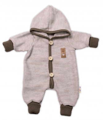 Pletený overálek s kapucí Hand Made STAR, Baby Nellys, béžový, vel. 80/86; 80/86 (12-18m)