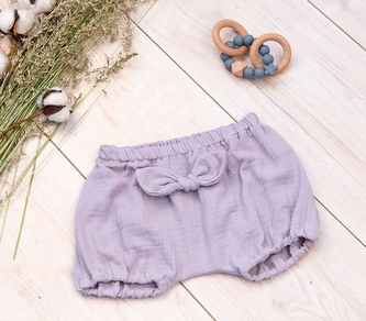 Baby Nellys Mušelínové letní kraťasky GIRL s mašličkou, šedé, vel. 68/74