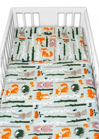 Baby Nellys 2-dílné bavlněné povlečení - Zvířátka z lesa, khaki, 135 x 100; 135x100