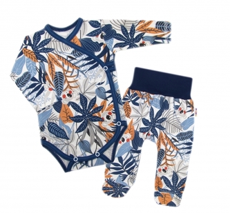 Baby Nellys 2-dílná sada, body dl.rukáv zap. bokem + polodupačky Jungle; 50 (0-1m)