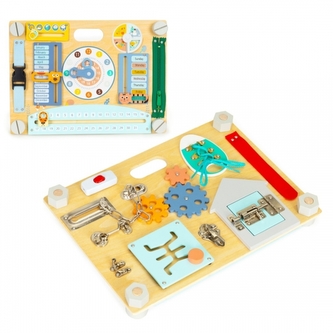 Dřevěná oboustranná, manipulační, senzorická deska s hodinama Eco Toys, přírodní Dřevěná oboustranná, manipulační, senzorická deska s hodinama Eco Toys, přírodní