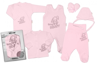 Baby Nellys Velká sada do porodnice CUTE BUNNY, 6-ti dílná v krabičce - růžová, vel. 62
