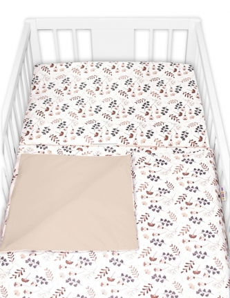 Povlečení do postýlky, 2D sada bavlna - Louka, Baby Nellys, béžová/hnědá; 120x90