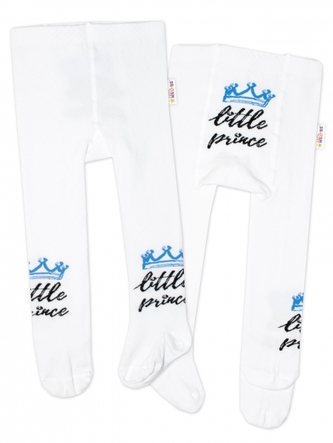 Baby Nellys Dětské punčocháče bavlněné, Little Prince - bílé s modrou korunkou, vel. 80/86; 80/86 (12-18m)