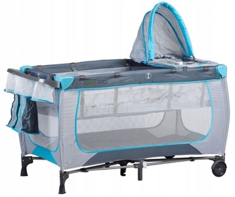 Eco toys Dětská cestovní postýlka - šedá s tyrkysem Eco toys Dětská cestovní postýlka - šedá s tyrkysem