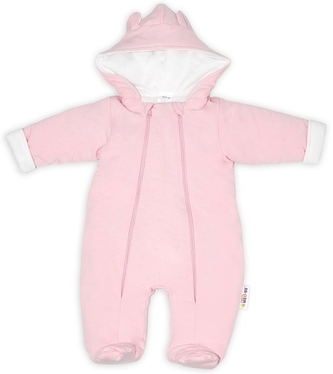 Baby Nellys ® Kombinézka s dvojitým zapínáním, s kapucí a oušky, sv. růžová, vel. 68; 68 (3-6m)