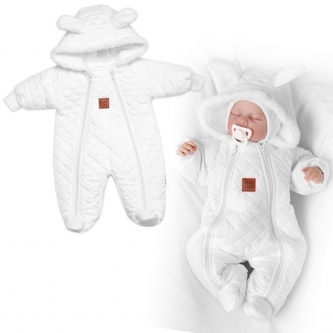 Oteplená prošívaná kombinéza Luna s kapucí  Baby Nellys, bílá, vel. 74; 74 (6-9m)