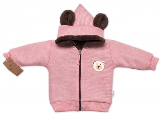 Oteplená pletená bundička Teddy Bear, Baby Nellys, dvouvrstvá, růžová, vel. 80/86; 80/86 (12-18m)