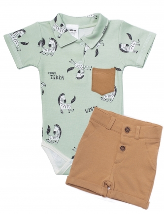 Baby Nellys 2-dílná sada body kr. rukáv, kraťásky, Zebra - mátová, hnědá, vel. 62; 62 (2-3m)
