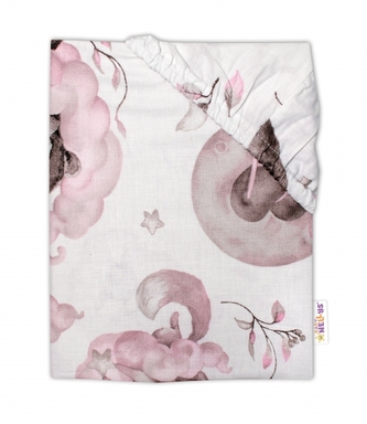 Dětské bavlněné prostěradlo do postýlky Baby Nellys, Zvířátka na mráčku, růžové, 140x70 cm; 140x70