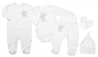 Soupravička do porodnice pro miminko, 5D, Little Teddy, bílá, vel. 62; 62 (2-3m)