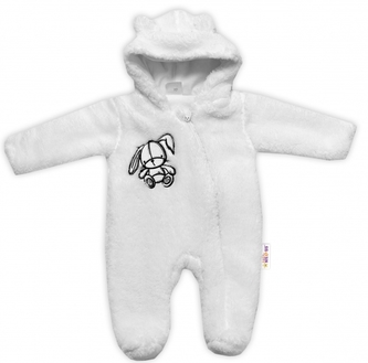 Baby Nellys Chlupáčkový overálek s kapucí, Cute Bunny - bílý, vel. 74; 74 (6-9m)