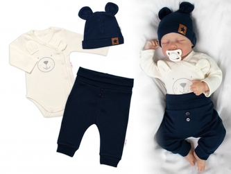 Zavinovací body dl.rukáv, tepláčky a čepička Little Bear, Baby Nellys, granát, vel. 62; 62 (2-3m)
