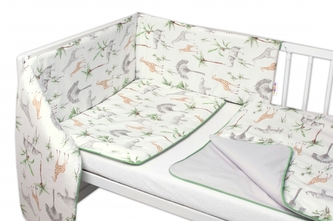 Baby Nellys 3-dílná sada mantinel s povlečením Safari - bílá s potiskem/zelená; 120x90