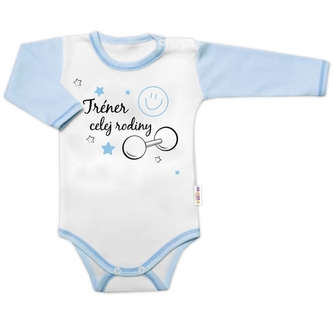 Body dlouhý rukáv s vtipným textem Baby Nellys, Trenér celej rodiny, vel. 86; 86 (12-18m)