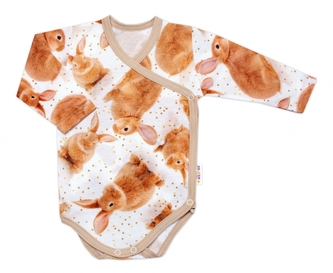 Zavinovací kojenecké body dl. rukáv, bavlna, Králiček, Baby Nellys, bílé