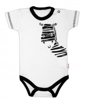 Body krátký rukáv Baby Nellys, Zebra - bílé, vel. 56; 56 (1-2m)