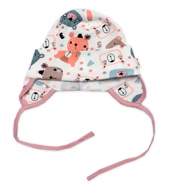 Čepička na zavazování, bavlna, Space Bear, Baby Nellys, pudrová, vel. 62/68; 62/68 (3-6m)
