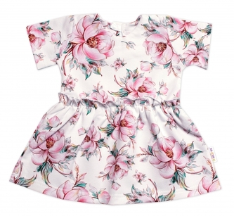 Šaty kr. rukáv, bavlna, Růžičky Baby Nellys, smetanové, vel. 92/98