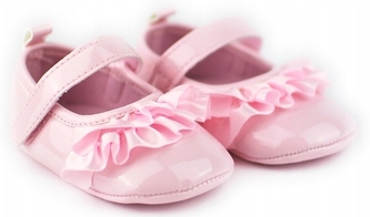 Kojenecké capáčky/botičky, lakýrky s volánkem, růžové, Baby Nellys