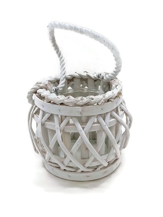 Lucerna skleněná s proutím 13cm  LAMPION bílá