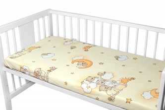 Prostěradlo do postýlky 120x60cm, bavlna Premium, Medvídek na žebříku, žluté; 120x60