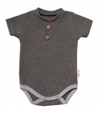 Baby Nellys Kojenecké žebrované body s knoflíčky kr. rukáv, Boy - šedé; 62 (2-3m)