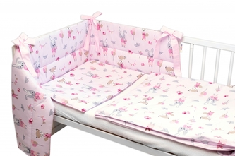 BABY NELLYS 3-dílná sada Mantinel s povlečením, Liška a zajíc, růžový, 135x100 cm; 135x100