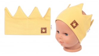 Dvouvrstvá čelenka, Baby Nellys Hand Made, bavlna, Korunka STAR - hořčicová, 80/98; 80-98 (9-36m)