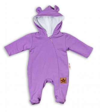 Baby Nellys Kojenecký teplákový overal s kapucí Teddy - fialový, vel. 68; 68 (3-6m)