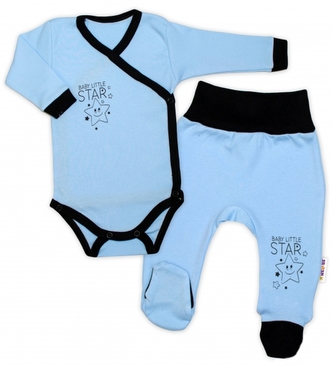 Baby Nellys 2-dílná sada body dl. rukáv + polodupačky, modrá - Baby Little Star, vel. 62; 62 (2-3m)